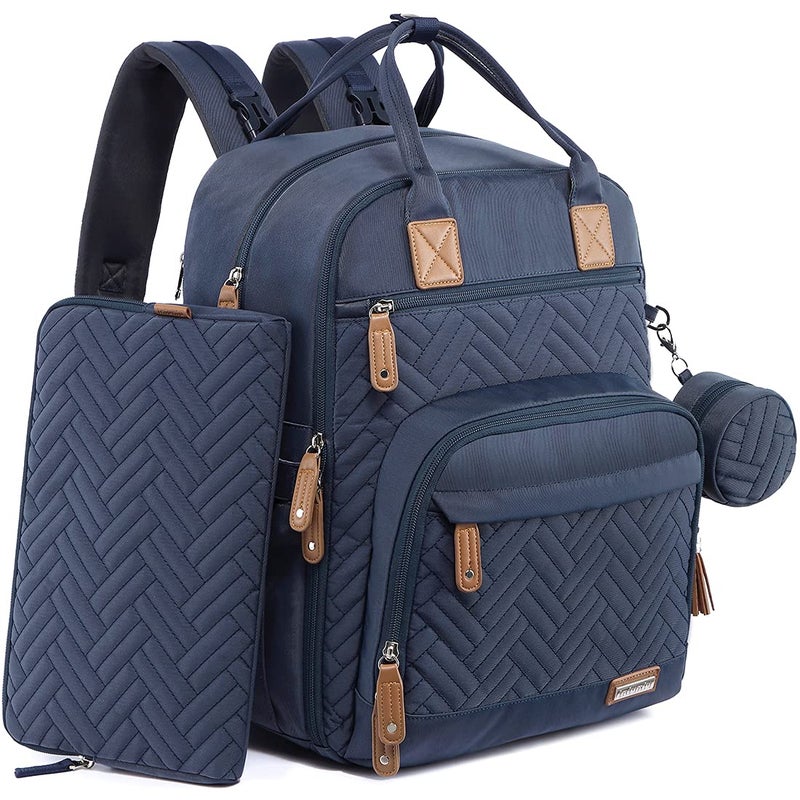 iniuniu Diaper Bag Backpack, 4 in 1 kit Large Unisex Baby Bags for Boys Girls, Waterproof Travel Back Pack with Diaper Pouch, Washable Changing Pad, Pacifier Case and Stroller Straps, Navy Blue - Image 1